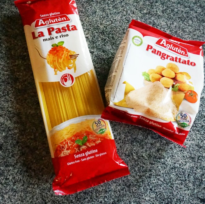 Pasta e pane grattugiato senza glutine di marca Aglutèn.